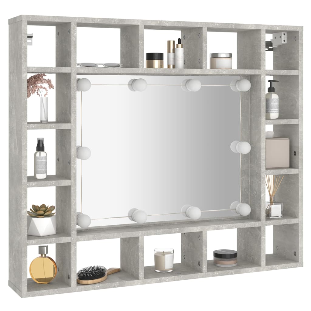 Berkfield Mirror Cabinet with LED Concrete Grey 91x15x76.5 cm