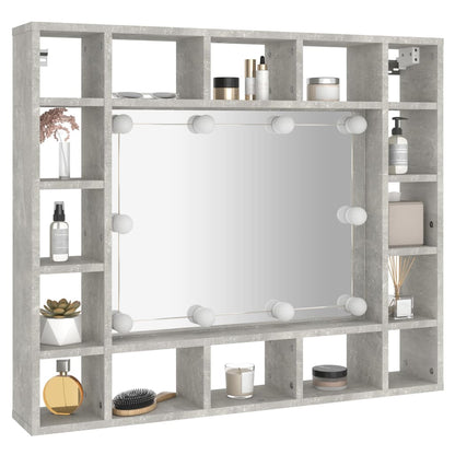 Berkfield Mirror Cabinet with LED Concrete Grey 91x15x76.5 cm