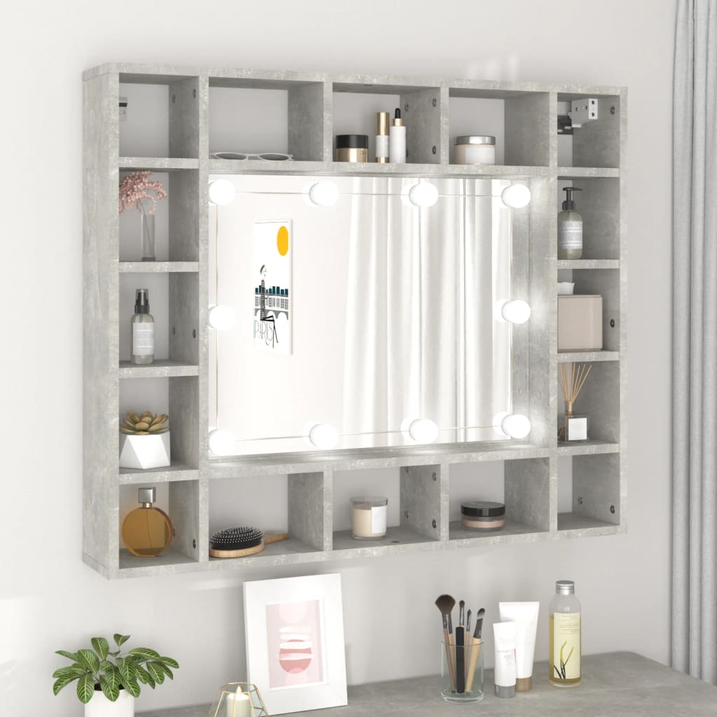 Berkfield Mirror Cabinet with LED Concrete Grey 91x15x76.5 cm