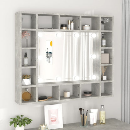 Berkfield Mirror Cabinet with LED Concrete Grey 91x15x76.5 cm