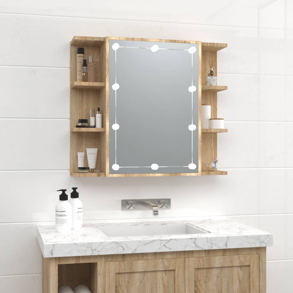 Berkfield Mirror Cabinet with LED Sonoma Oak 70x16.5x60 cm