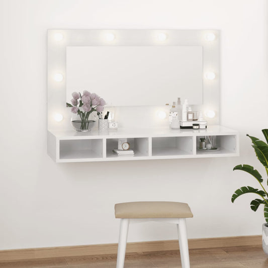 Berkfield Mirror Cabinet with LED High Gloss White 90x31.5x62 cm