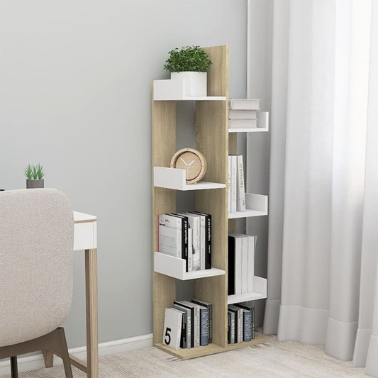 Berkfield Book Cabinet White and Sonoma Oak 48x25.5x140 cm Engineered Wood
