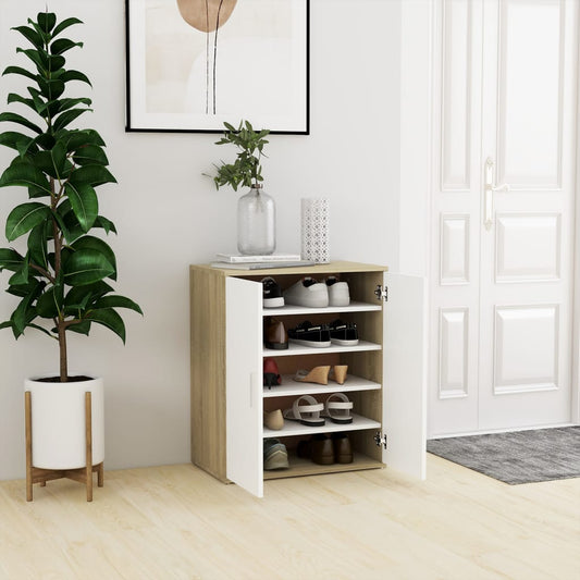 Berkfield Shoe Cabinet White and Sonoma Oak 60x35x70 cm Engineered Wood