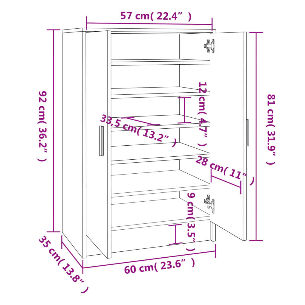 Berkfield Shoe Cabinet Sonoma Oak 60x35x92 cm Engineered Wood