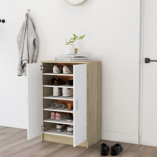 Berkfield Shoe Cabinet White and Sonoma Oak 60x35x92 cm Engineered Wood