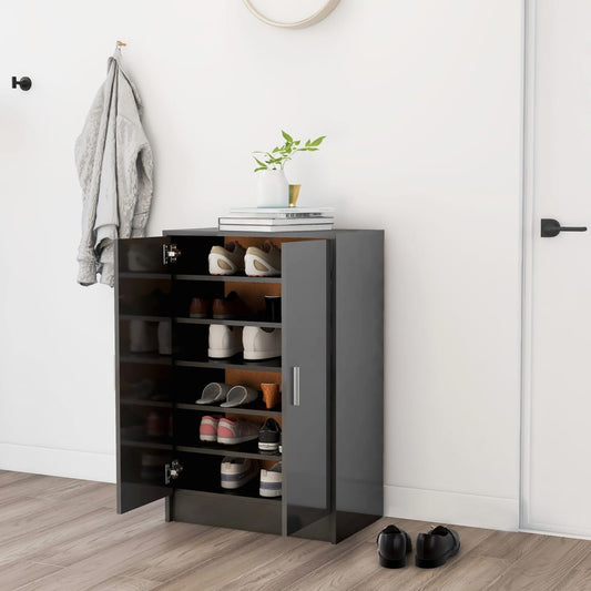 Berkfield Shoe Cabinet High Gloss Grey 60x35x92 cm Engineered Wood