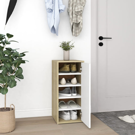 Berkfield Shoe Cabinet White and Sonoma Oak 32x35x70 cm Engineered Wood