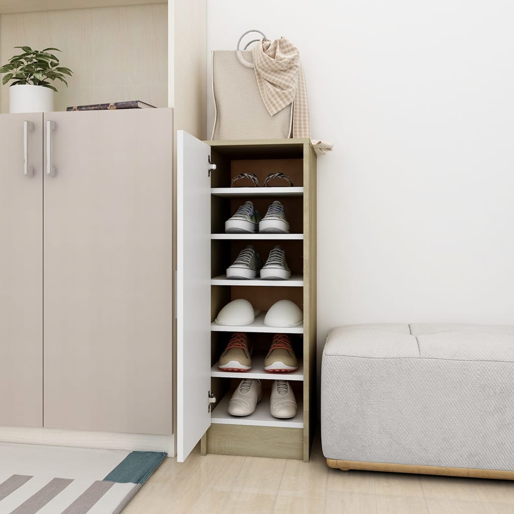 Berkfield Shoe Cabinet White and Sonoma Oak 32x35x92 cm Engineered Wood
