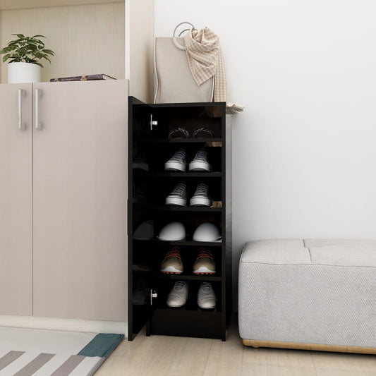 Berkfield Shoe Cabinet High Gloss Black 32x35x92 cm Engineered Wood