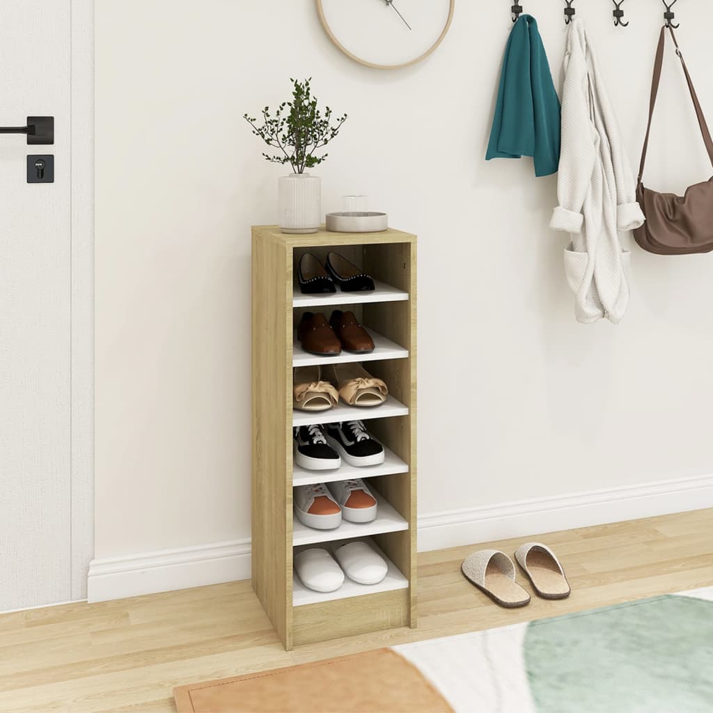 Berkfield Shoe Cabinet White and Sonoma Oak 31.5x35x90 cm Engineered Wood