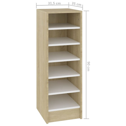 Berkfield Shoe Cabinet White and Sonoma Oak 31.5x35x90 cm Engineered Wood