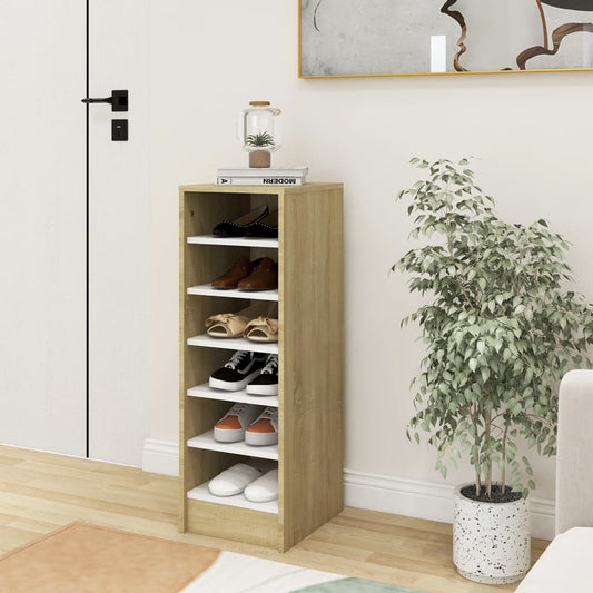 Berkfield Shoe Cabinet White and Sonoma Oak 31.5x35x90 cm Engineered Wood
