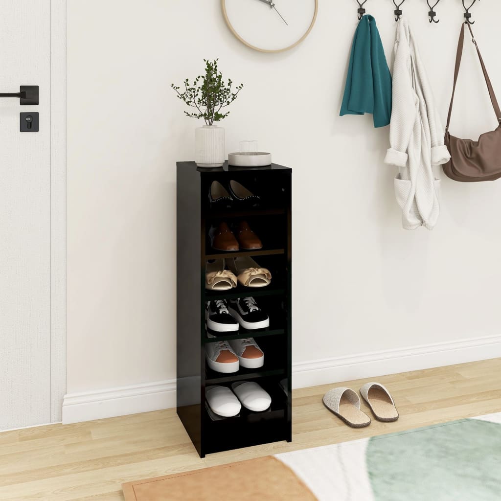 Berkfield Shoe Cabinet High Gloss Black 31.5x35x90 cm Engineered Wood