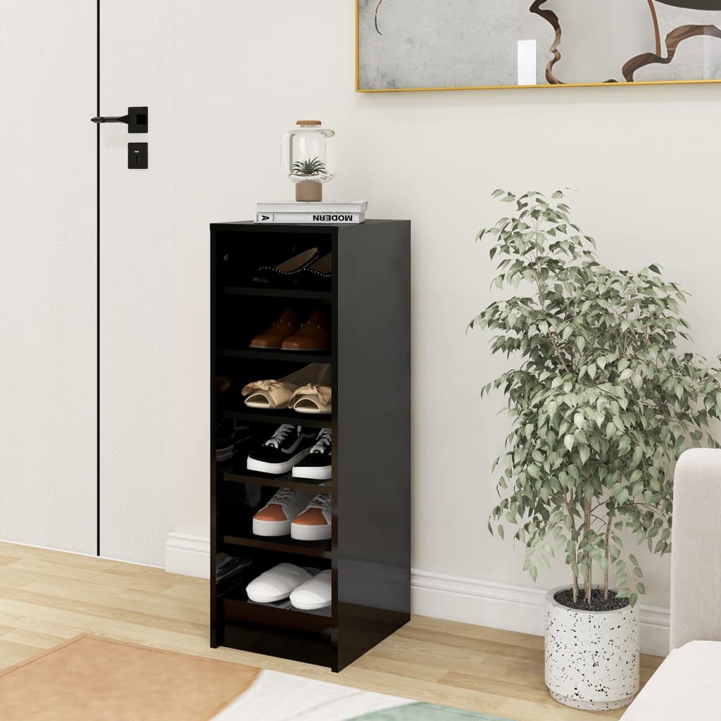 Berkfield Shoe Cabinet High Gloss Black 31.5x35x90 cm Engineered Wood