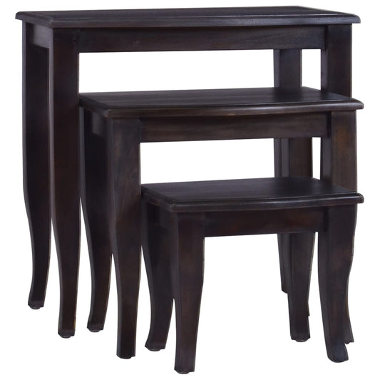 Berkfield Nesting Side Tables 3 pcs Light Black Solid Wood Mahogany