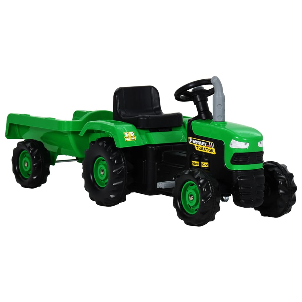 Berkfield Pedal Tractor for Kids with Trailer Green and Black