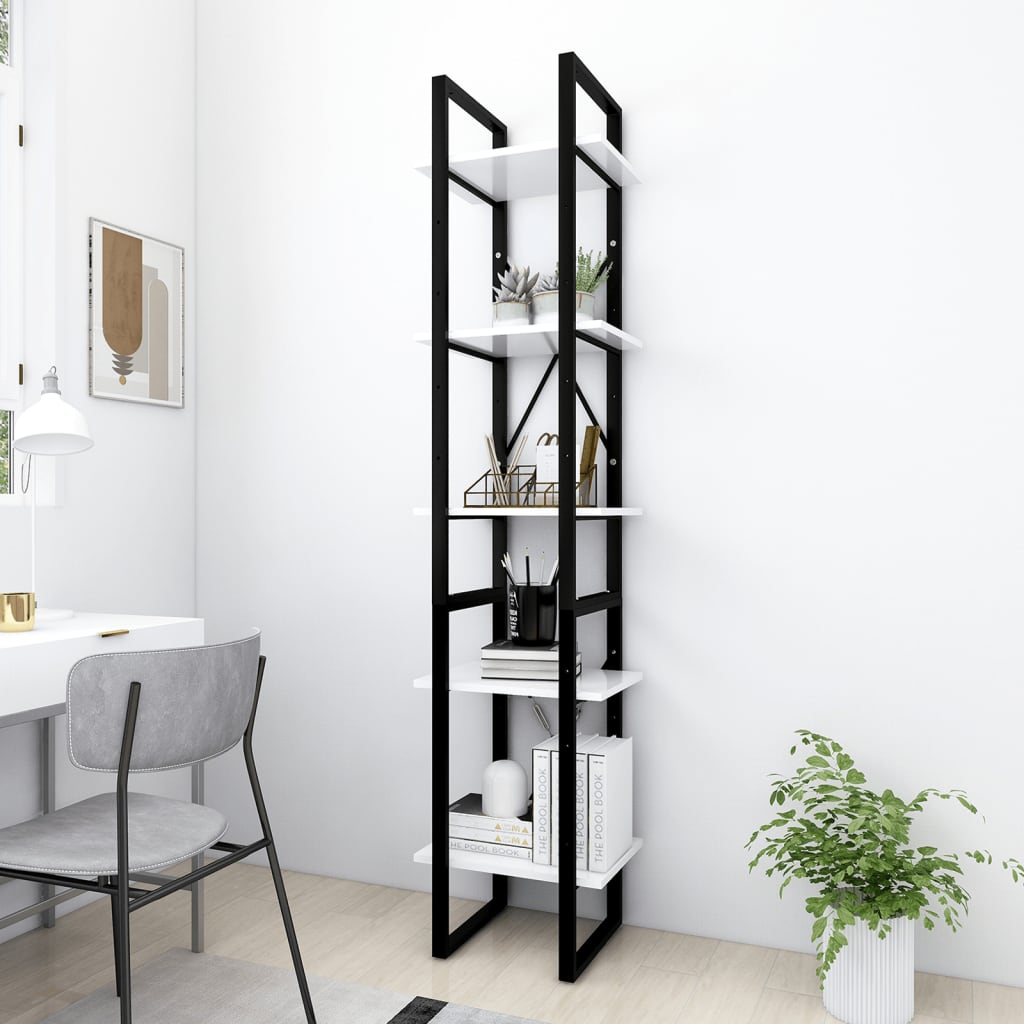 Berkfield 5-Tier Book Cabinet White 40x30x175 cm Engineered Wood