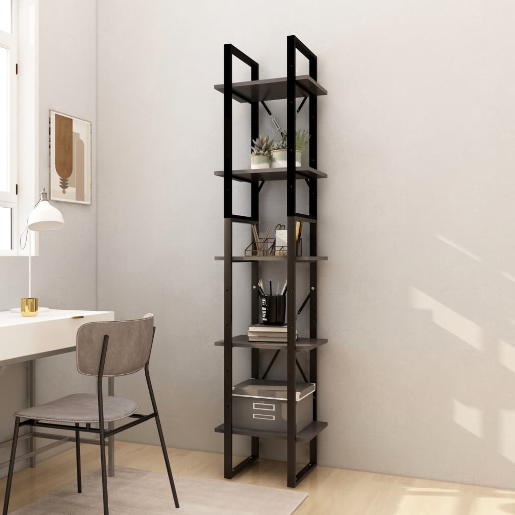 Berkfield 5-Tier Book Cabinet Grey 40x30x175 cm Pinewood