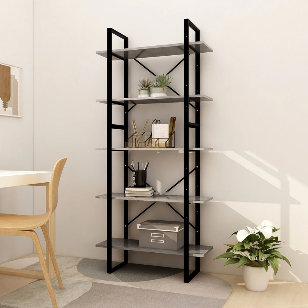 Berkfield 5-Tier Book Cabinet Concrete Grey 80x30x175 cm Engineered Wood