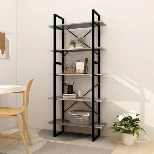 Berkfield 5-Tier Book Cabinet Concrete Grey 80x30x175 cm Engineered Wood