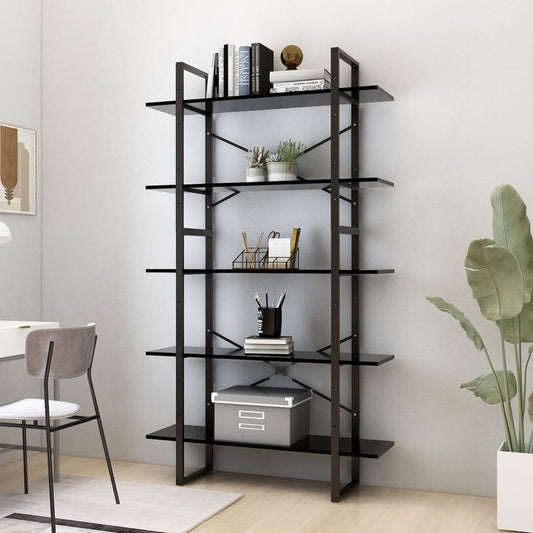 Berkfield 5-Tier Book Cabinet Black 100x30x175 cm Engineered Wood