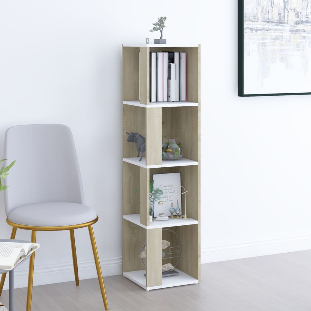 Berkfield Corner Cabinet White and Sonoma Oak 33x33x132 cm Engineered Wood