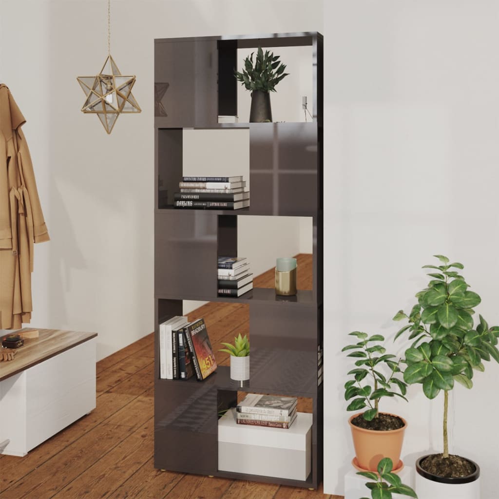 Berkfield Book Cabinet Room Divider High Gloss Grey 60x24x155 cm