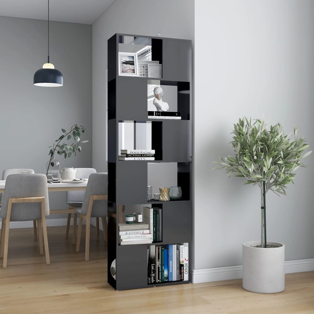 Berkfield Book Cabinet Room Divider High Gloss Grey 60x24x186 cm