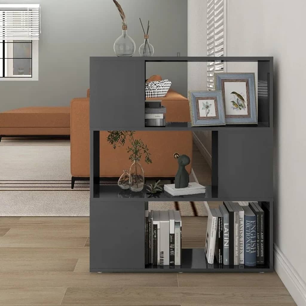 Berkfield Book Cabinet Room Divider High Gloss Grey 80x24x94 cm Engineered Wood