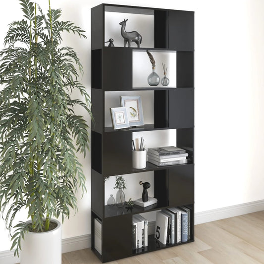 Berkfield Book Cabinet Room Divider High Gloss Black 80x24x186 cm Engineered Wood