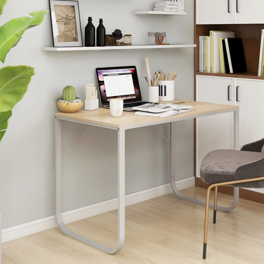 Berkfield Computer Desk White and Oak 110x60x73 cm Engineered Wood