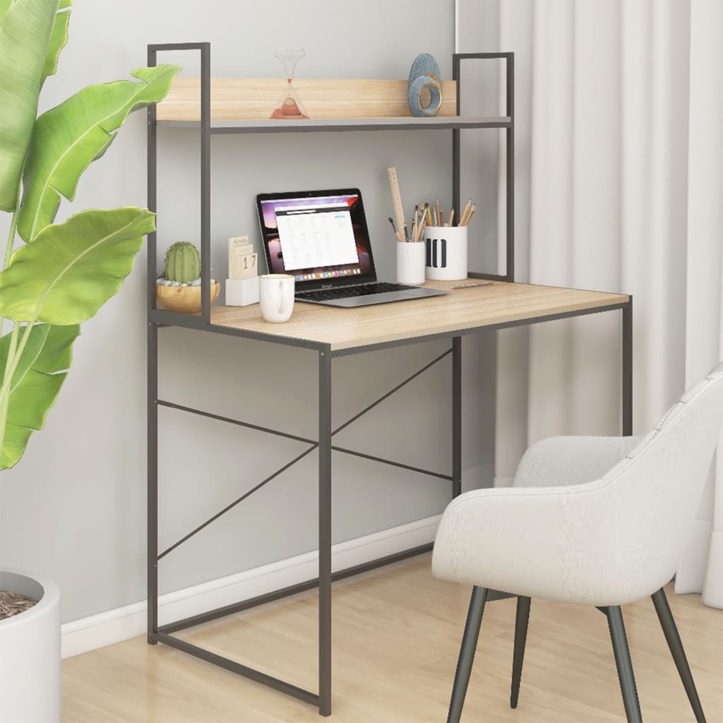 Berkfield Computer Desk Black and Oak 110x60x138 cm Engineered Wood