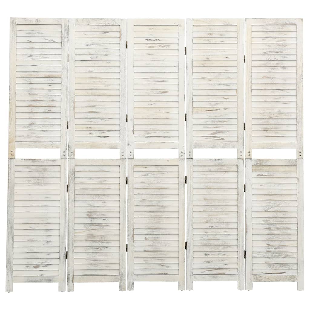 Berkfield 5-Panel Room Divider Antique White 178.5x166 cm Solid Wood