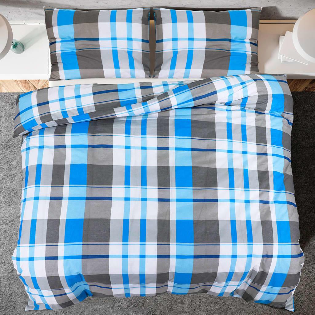 Berkfield Duvet Cover Set Blue and Grey 240x220 cm Cotton