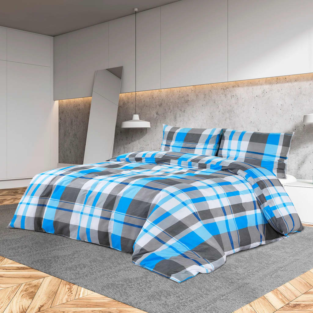 Berkfield Duvet Cover Set Blue and Grey 240x220 cm Cotton