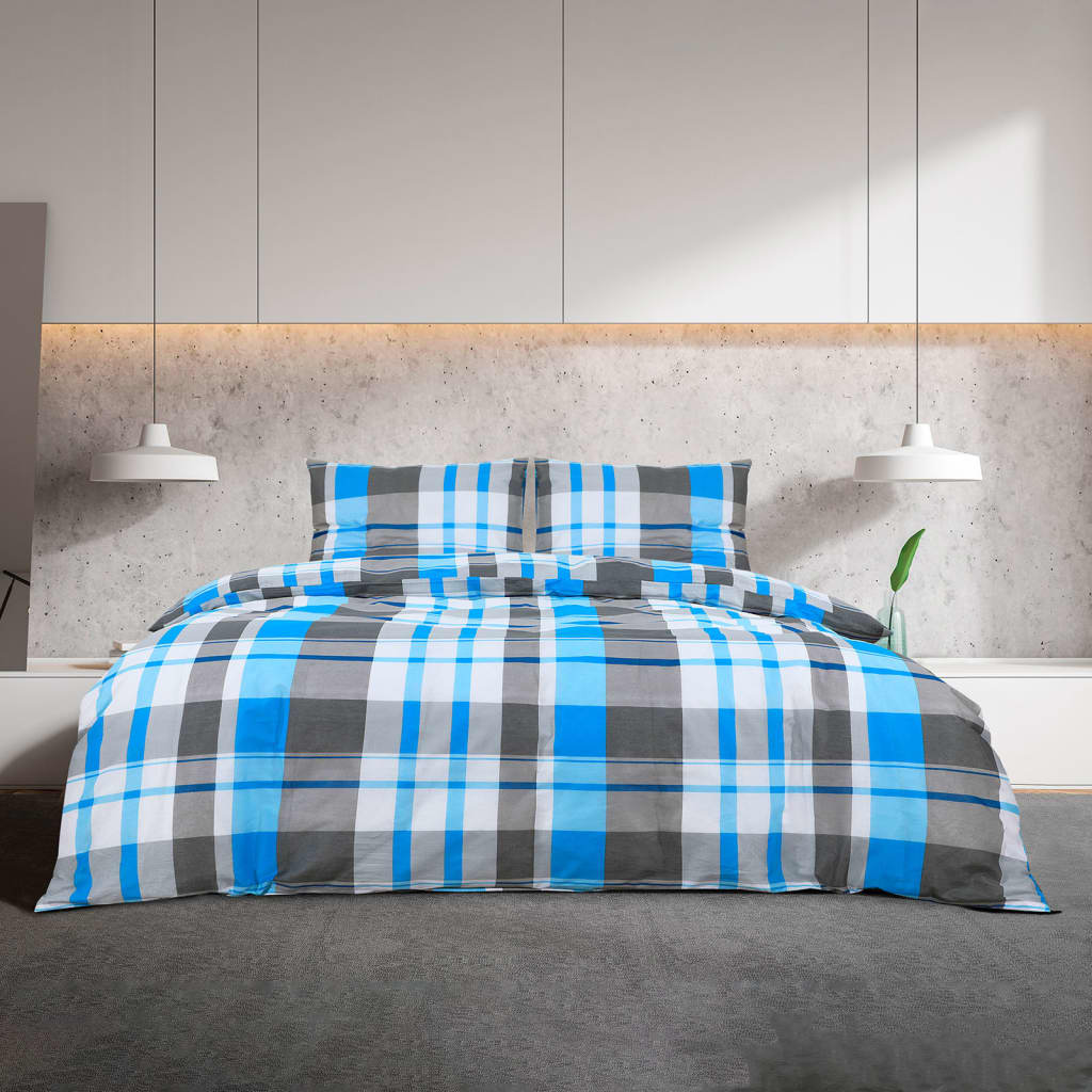 Berkfield Duvet Cover Set Blue and Grey 200x200 cm Cotton