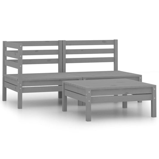 Berkfield 3 Piece Garden Lounge Set Solid Pinewood Grey