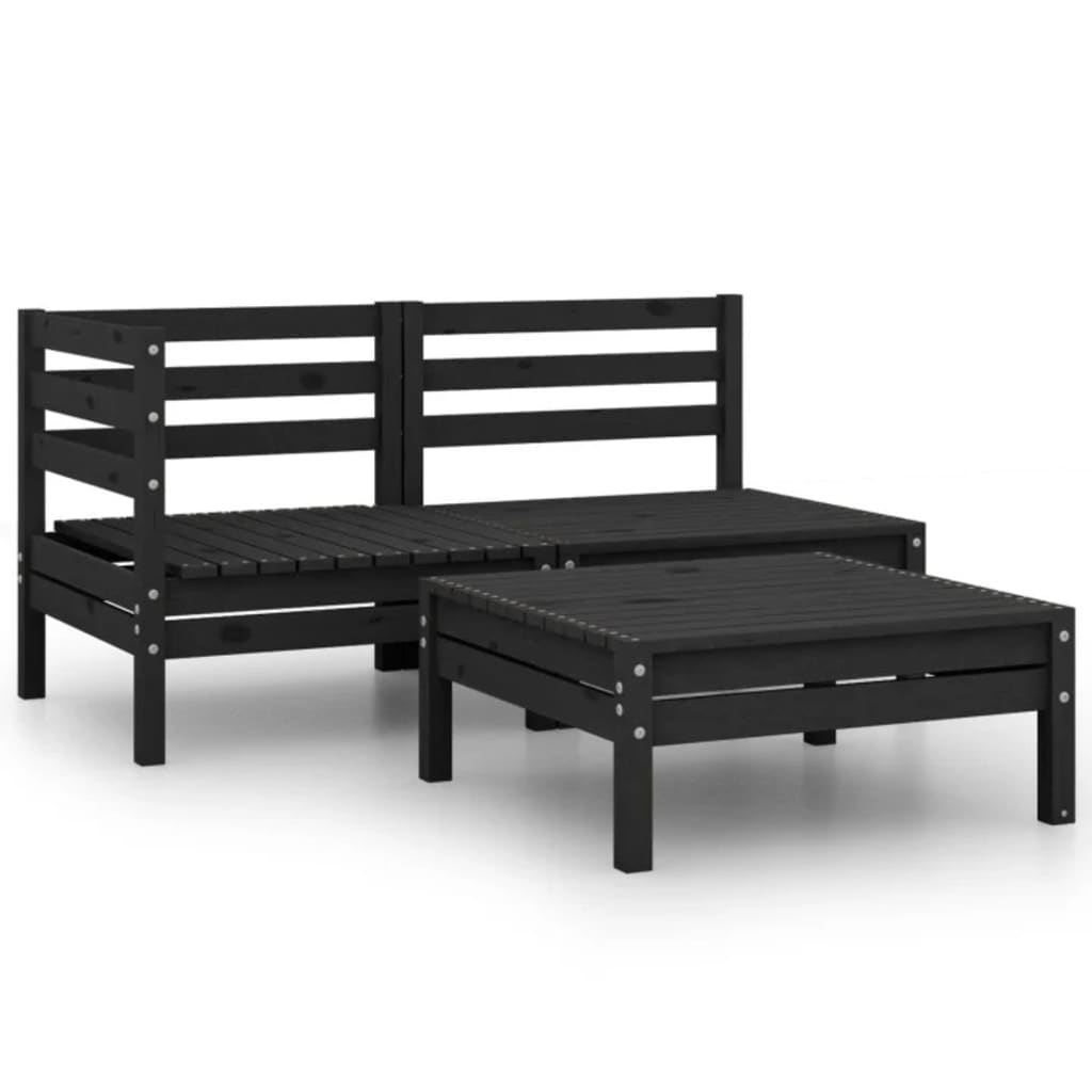 Berkfield 3 Piece Garden Lounge Set Solid Pinewood Black