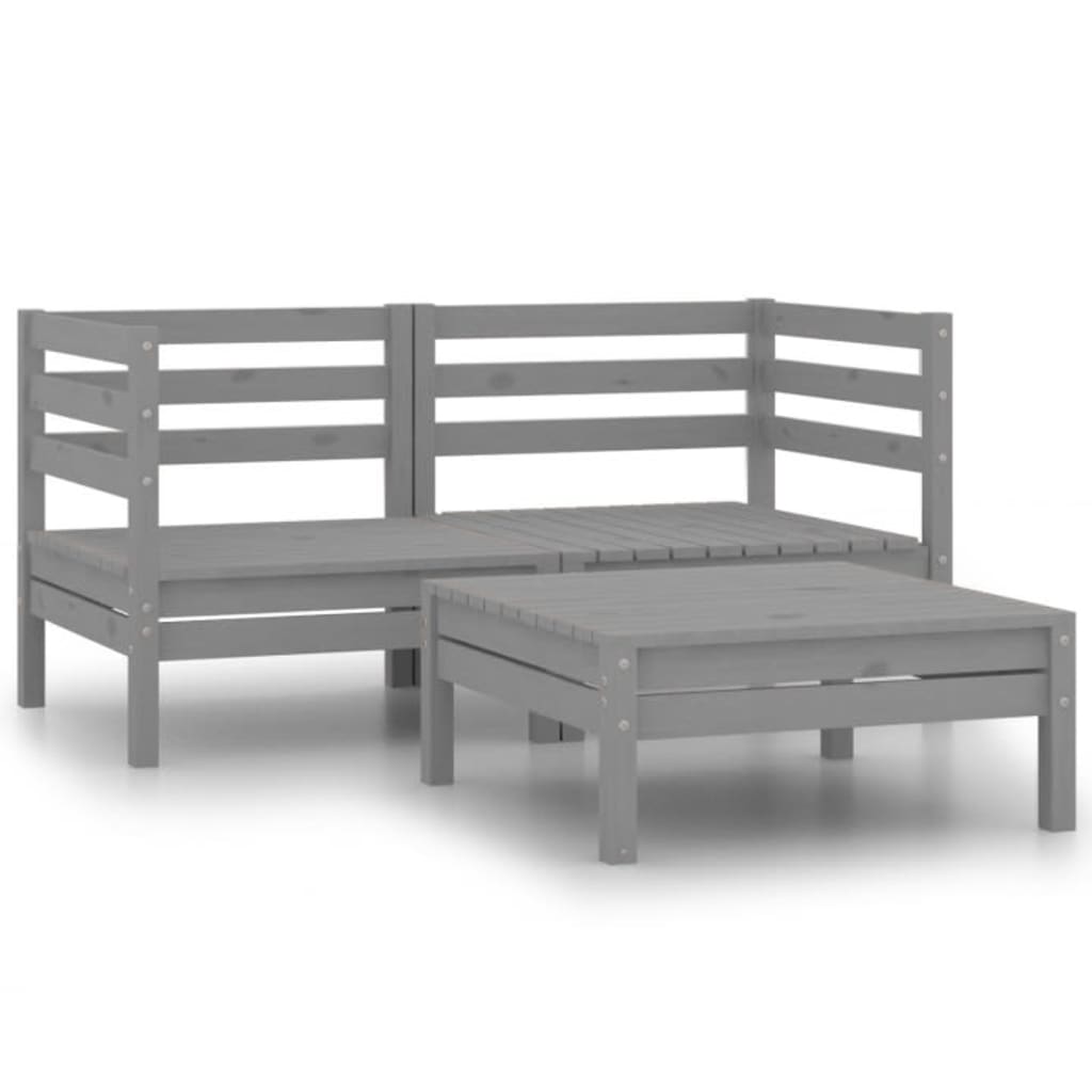 Berkfield 3 Piece Garden Lounge Set Solid Pinewood Grey