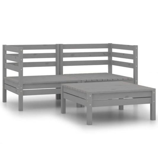 Berkfield 3 Piece Garden Lounge Set Solid Pinewood Grey