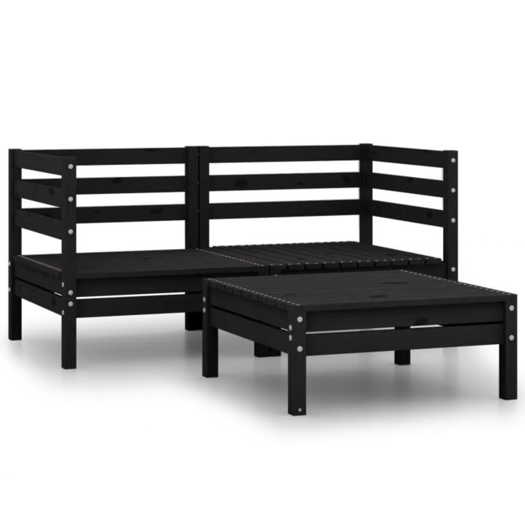 Berkfield 3 Piece Garden Lounge Set Solid Pinewood Black