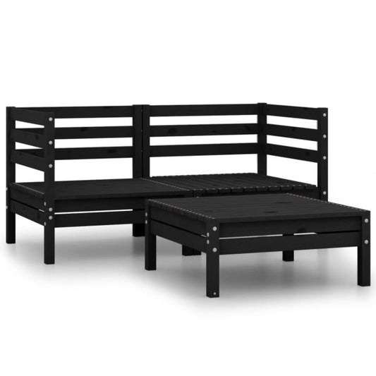 Berkfield 3 Piece Garden Lounge Set Solid Pinewood Black