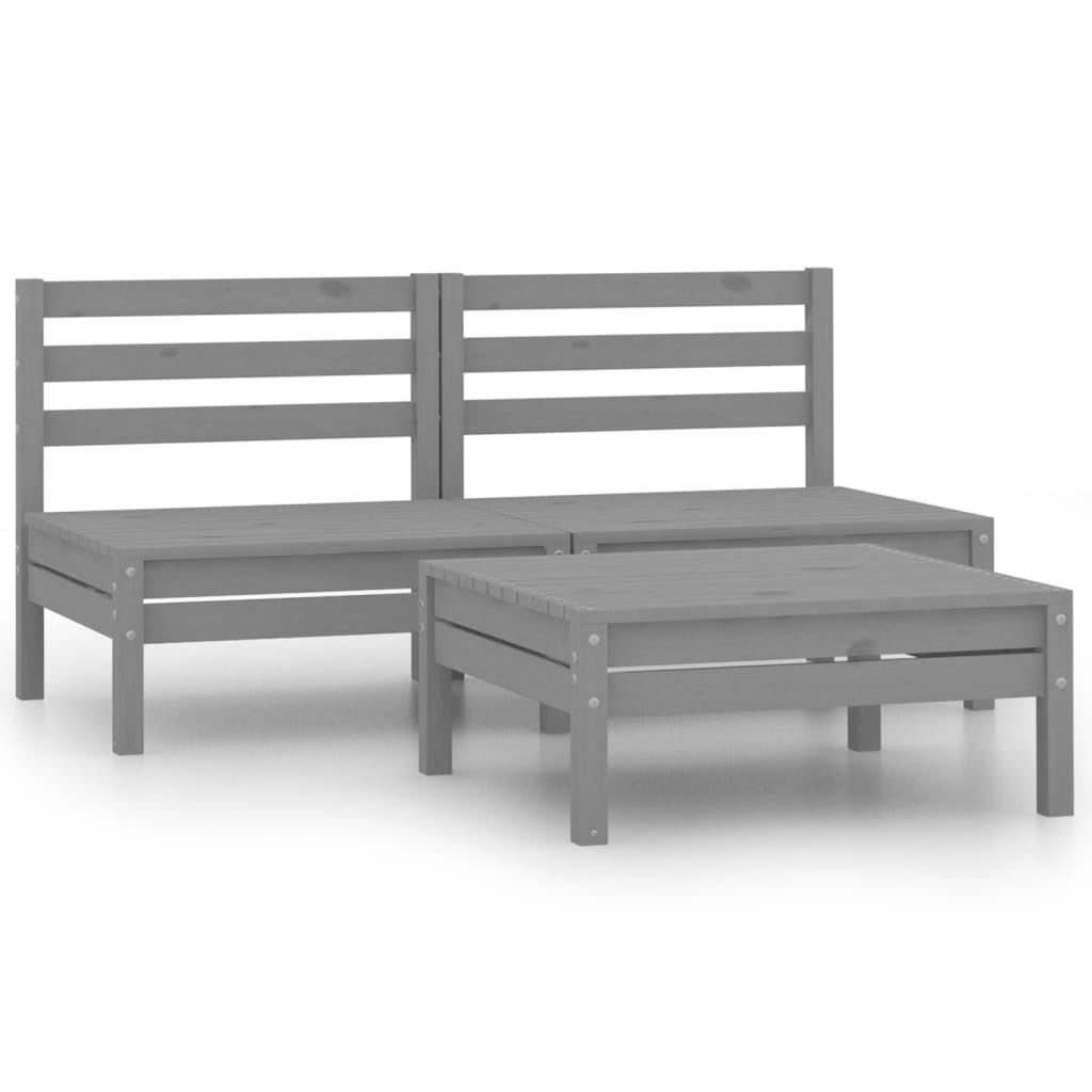 Berkfield 3 Piece Garden Lounge Set Solid Pinewood Grey