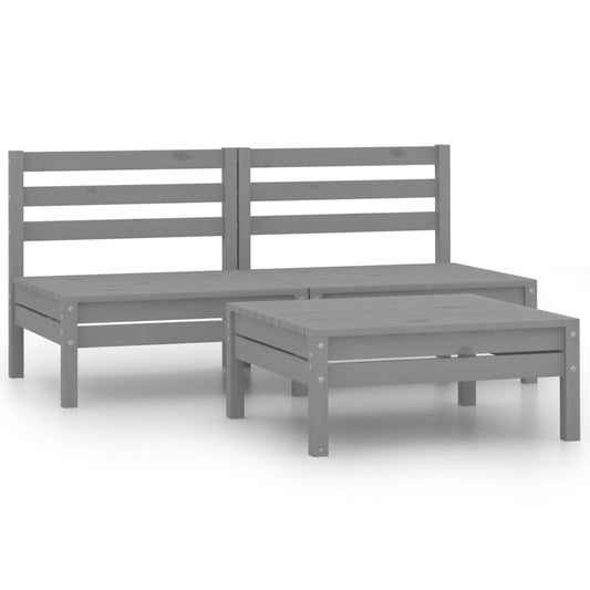 Berkfield 3 Piece Garden Lounge Set Solid Pinewood Grey