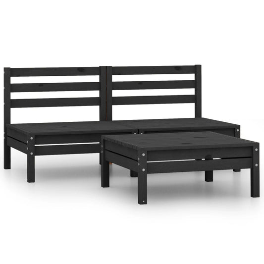 Berkfield 3 Piece Garden Lounge Set Solid Pinewood Black