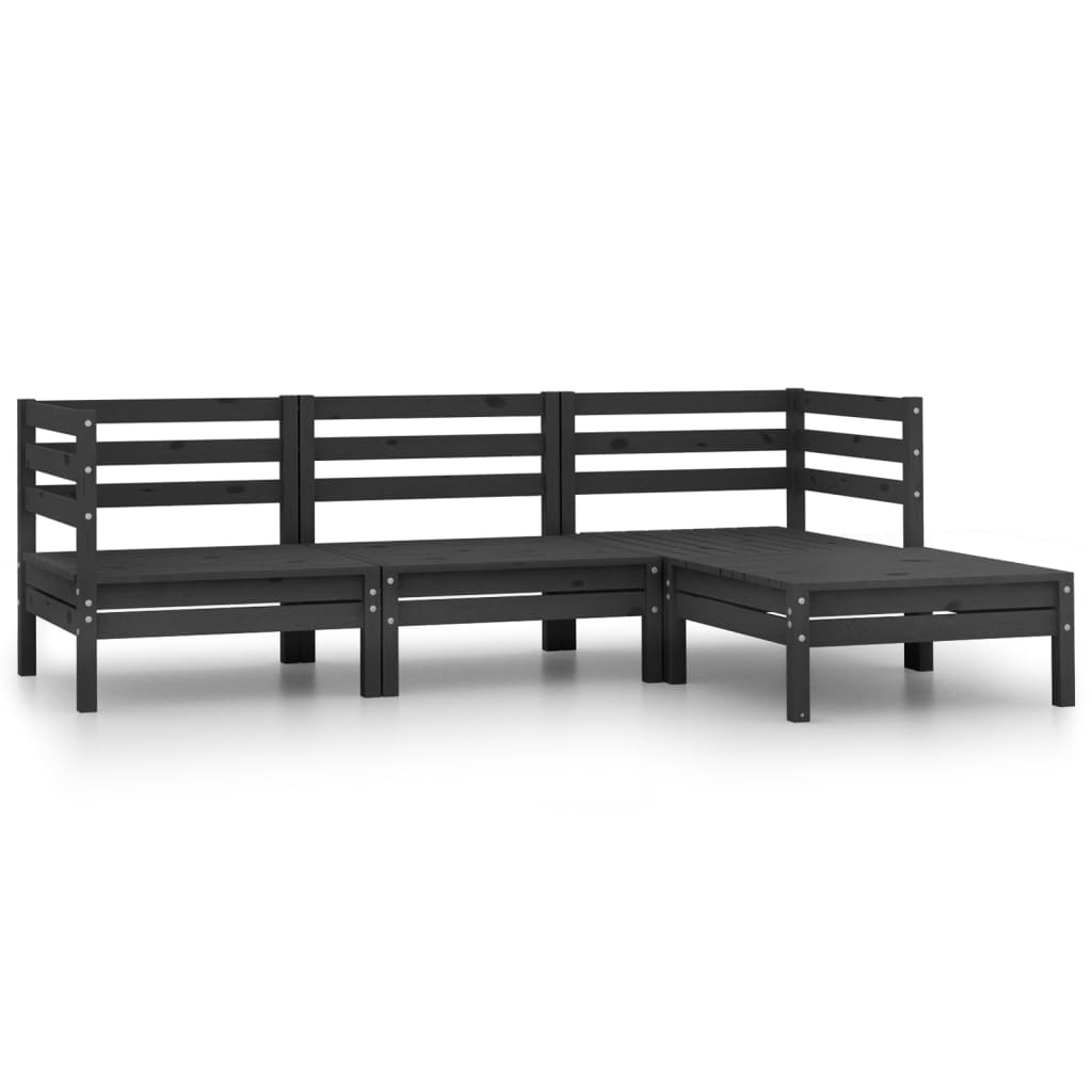 Berkfield 4 Piece Garden Lounge Set Solid Pinewood Black