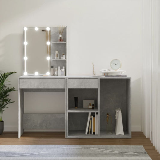Berkfield LED Dressing Table with Cabinet Concrete Grey Engineered Wood