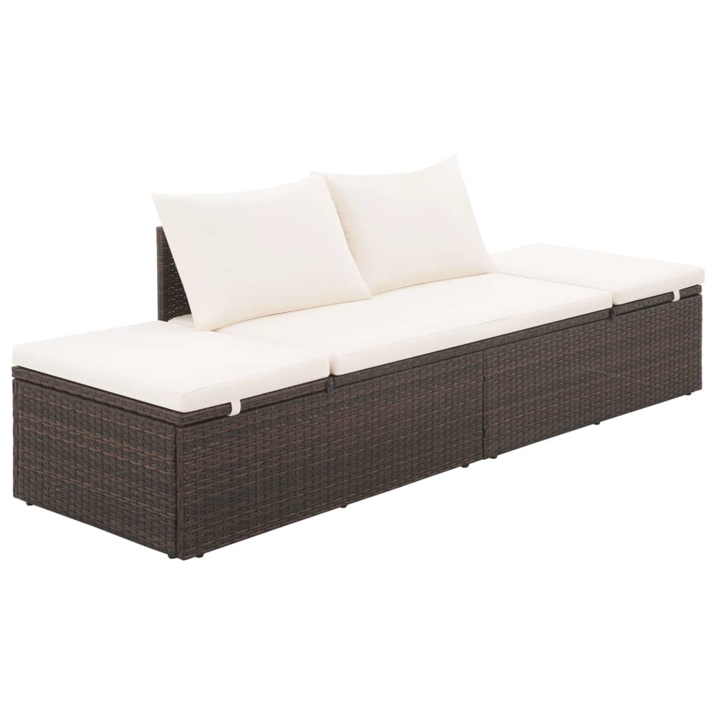 Berkfield Outdoor Lounge Bed with Cushion & Pillows Poly Rattan Brown