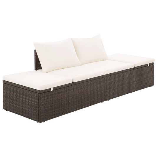 Berkfield Outdoor Lounge Bed with Cushion & Pillows Poly Rattan Brown